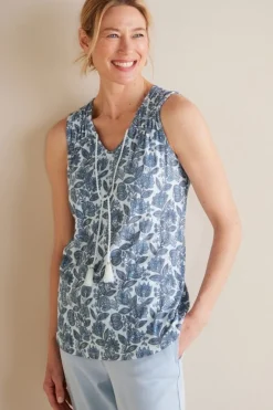 Soft Surroundings Tops|Roxie Printed Pointelle Tank SantaCruzDitsyWhite