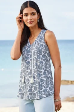 Soft Surroundings Tops|Roxie Printed Pointelle Tank SantaCruzDitsyWhite