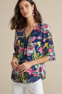 Soft Surroundings Tops|Samantha Georgette Top NavyPaisley