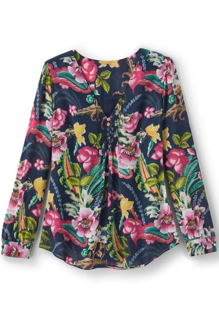 Soft Surroundings Tops|Samantha Georgette Top NavyPaisley