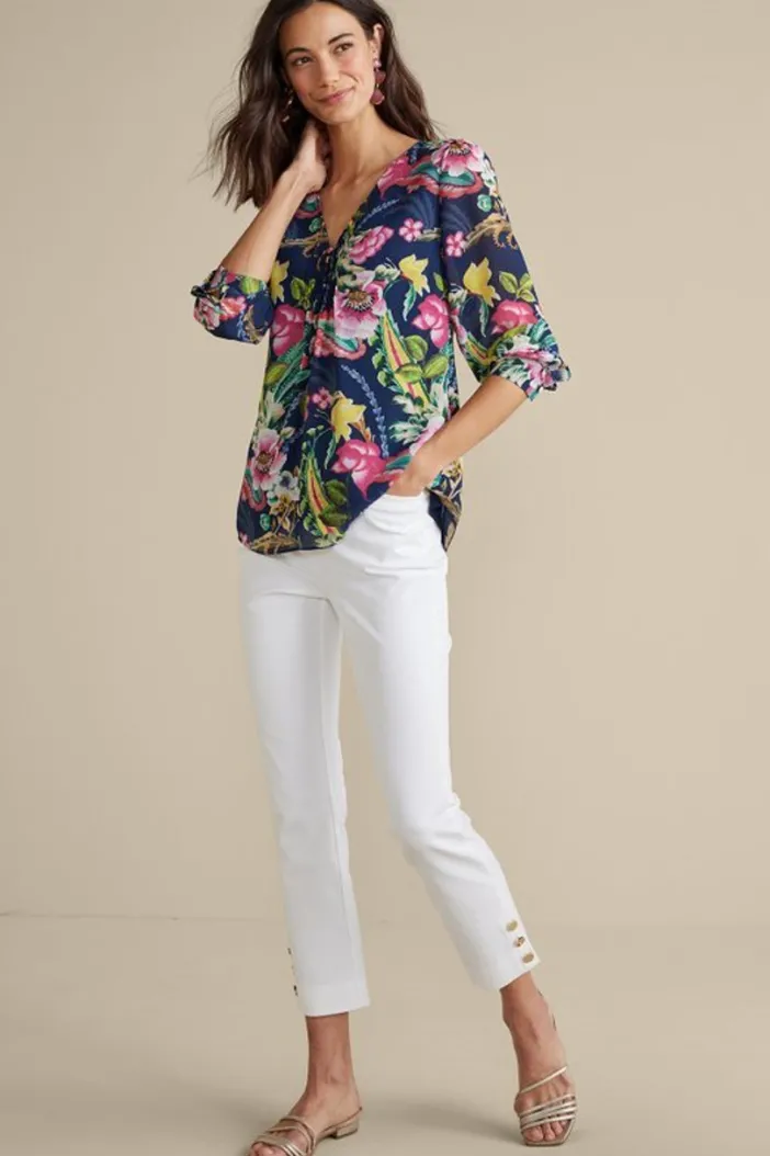 Soft Surroundings Tops|Samantha Georgette Top NavyPaisley