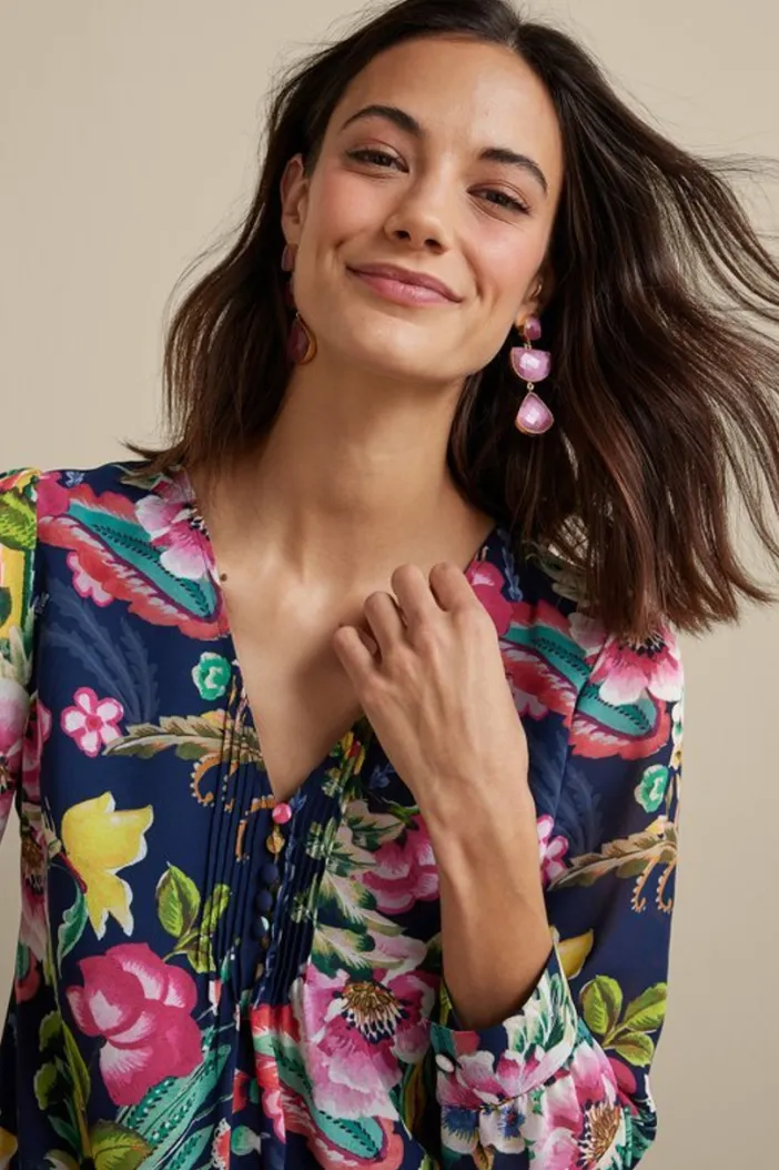 Soft Surroundings Tops|Samantha Georgette Top NavyPaisley