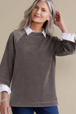 Soft Surroundings Tops|Samina Corduroy Pullover ShorelineGrey