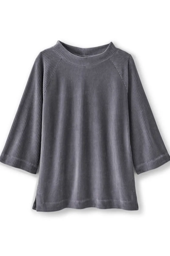 Soft Surroundings Tops|Samina Corduroy Pullover ShorelineGrey