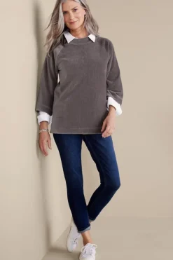Soft Surroundings Tops|Samina Corduroy Pullover ShorelineGrey