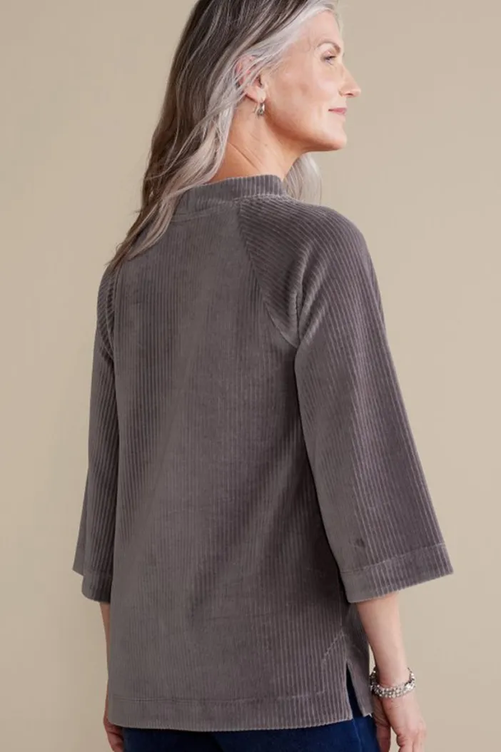 Soft Surroundings Tops|Samina Corduroy Pullover ShorelineGrey