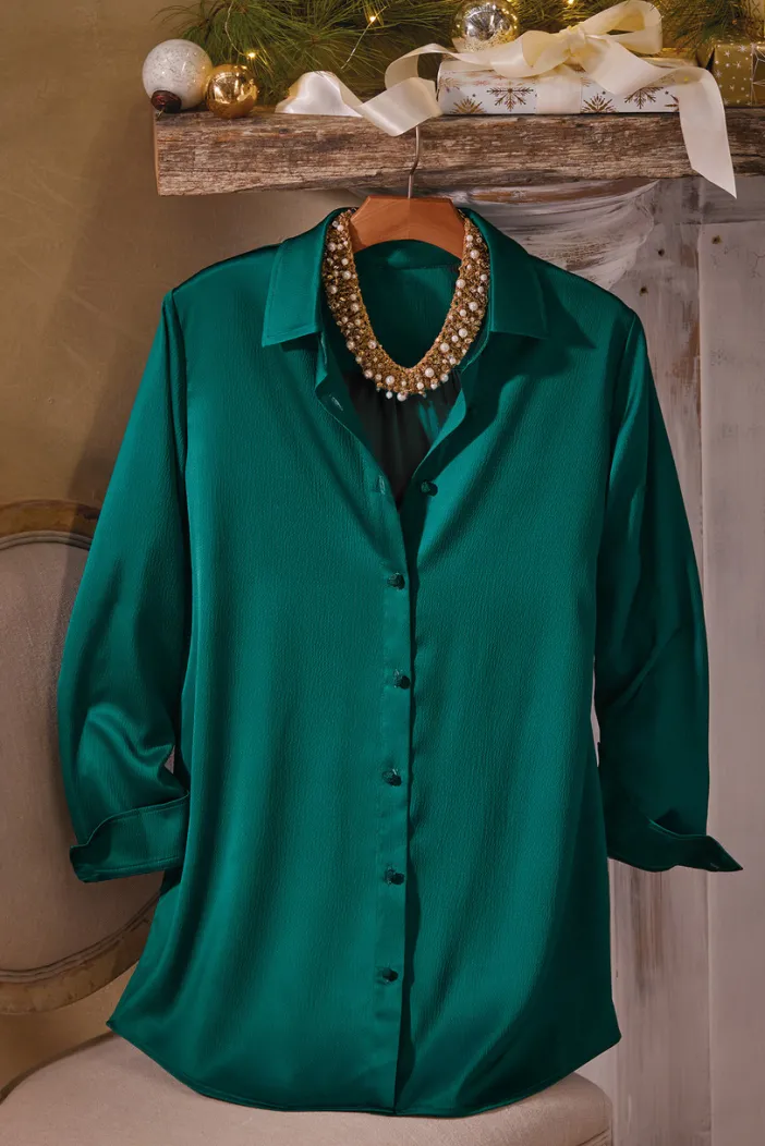 Soft Surroundings Tops|Satin Boyfriend Shirt