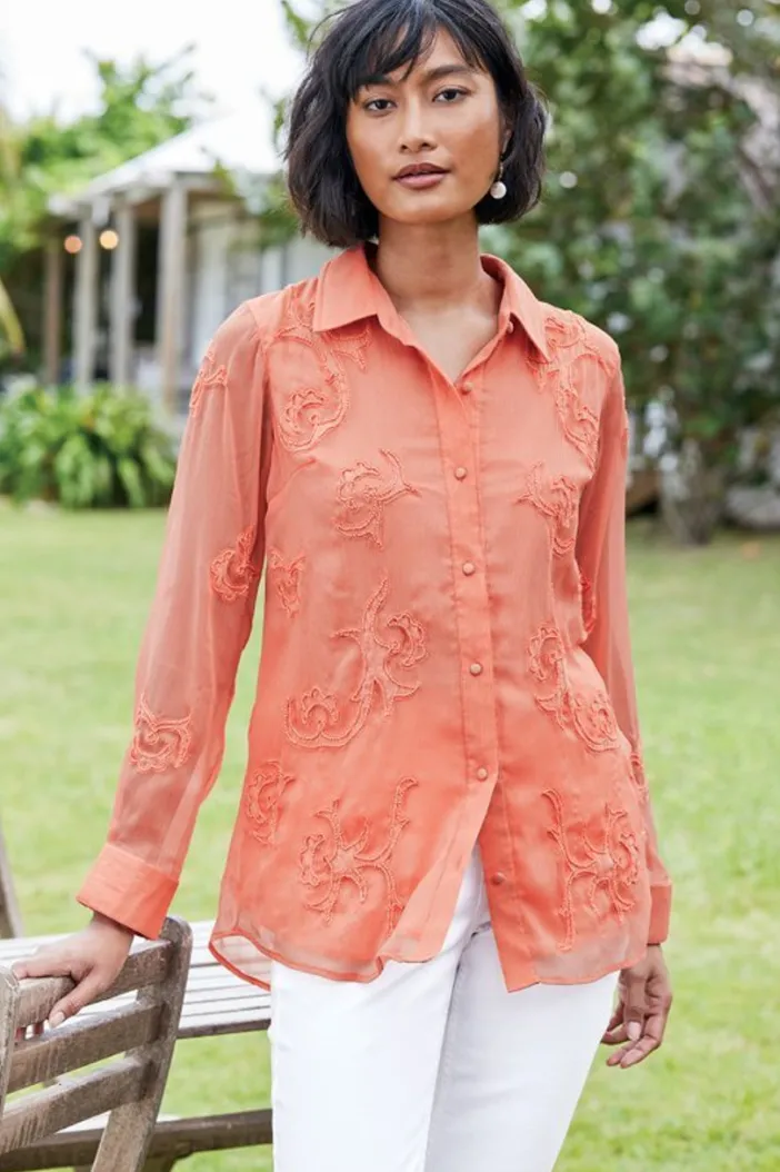 Soft Surroundings Tops|Savannah Embellished Tunic BurntCoral