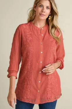 Soft Surroundings Tops|Serafine Embroidered Tunic ApricotBrandy