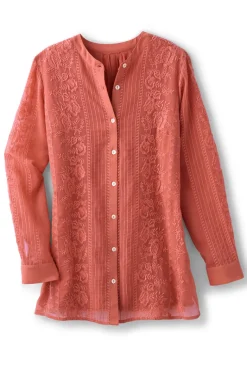 Soft Surroundings Tops|Serafine Embroidered Tunic ApricotBrandy