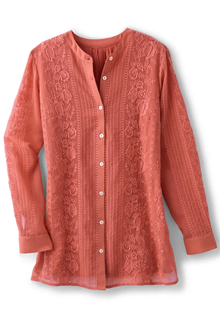 Soft Surroundings Tops|Serafine Embroidered Tunic ApricotBrandy