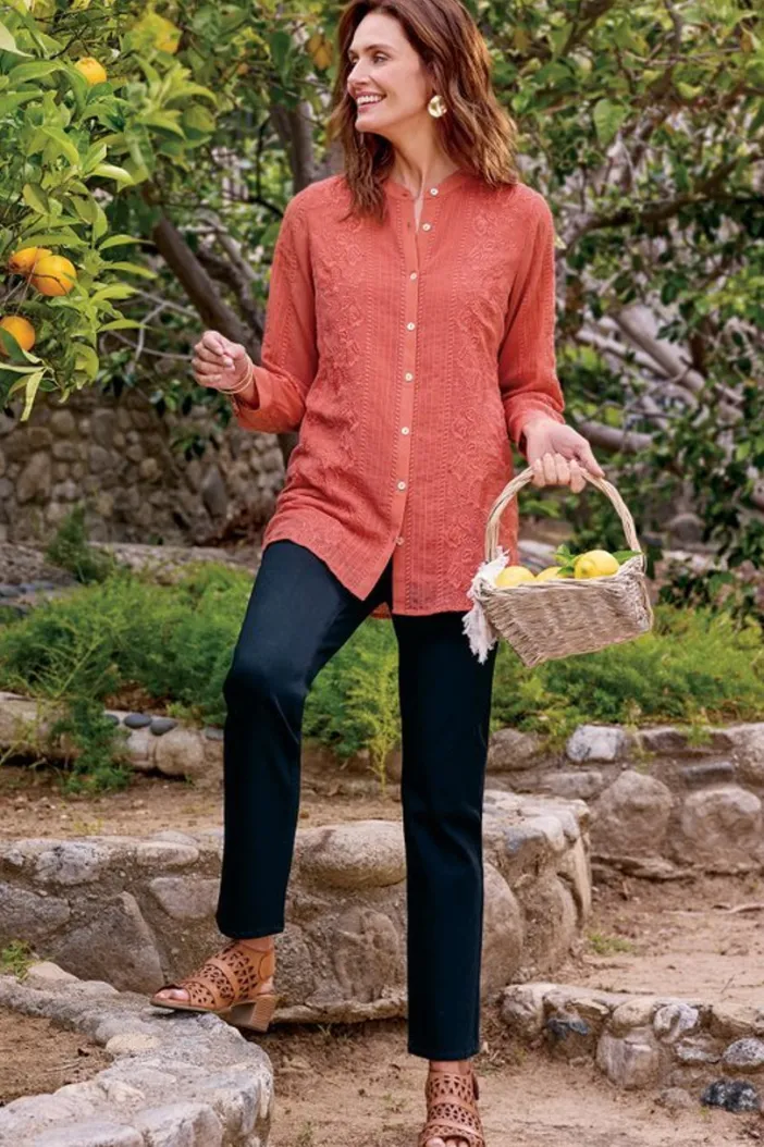Soft Surroundings Tops|Serafine Embroidered Tunic ApricotBrandy