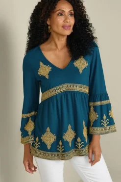 Soft Surroundings Tops|Setara 3/4 Sleeve Top MoroccanBlue