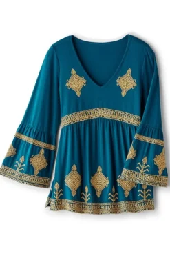 Soft Surroundings Tops|Setara 3/4 Sleeve Top MoroccanBlue