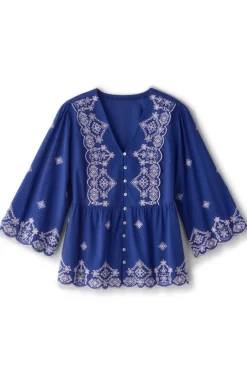 Soft Surroundings Tops|Shona Embroidered Top SodaliteBlue