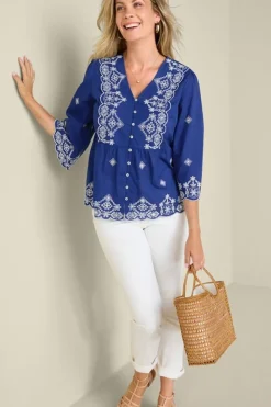 Soft Surroundings Tops|Shona Embroidered Top SodaliteBlue