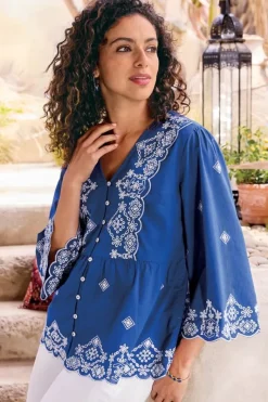Soft Surroundings Tops|Shona Embroidered Top SodaliteBlue