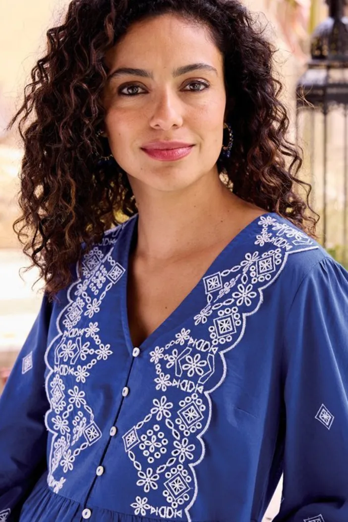 Soft Surroundings Tops|Shona Embroidered Top SodaliteBlue