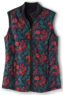 Soft Surroundings Jackets & Coats|Sienna Reversible Puffer Vest WildflowerAntiqueBlack