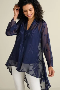 Soft Surroundings Tops|Silk Convertible Shirt & Cami Navy