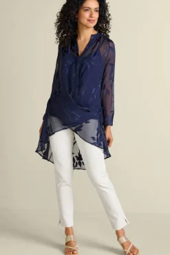Soft Surroundings Tops|Silk Convertible Shirt & Cami Navy