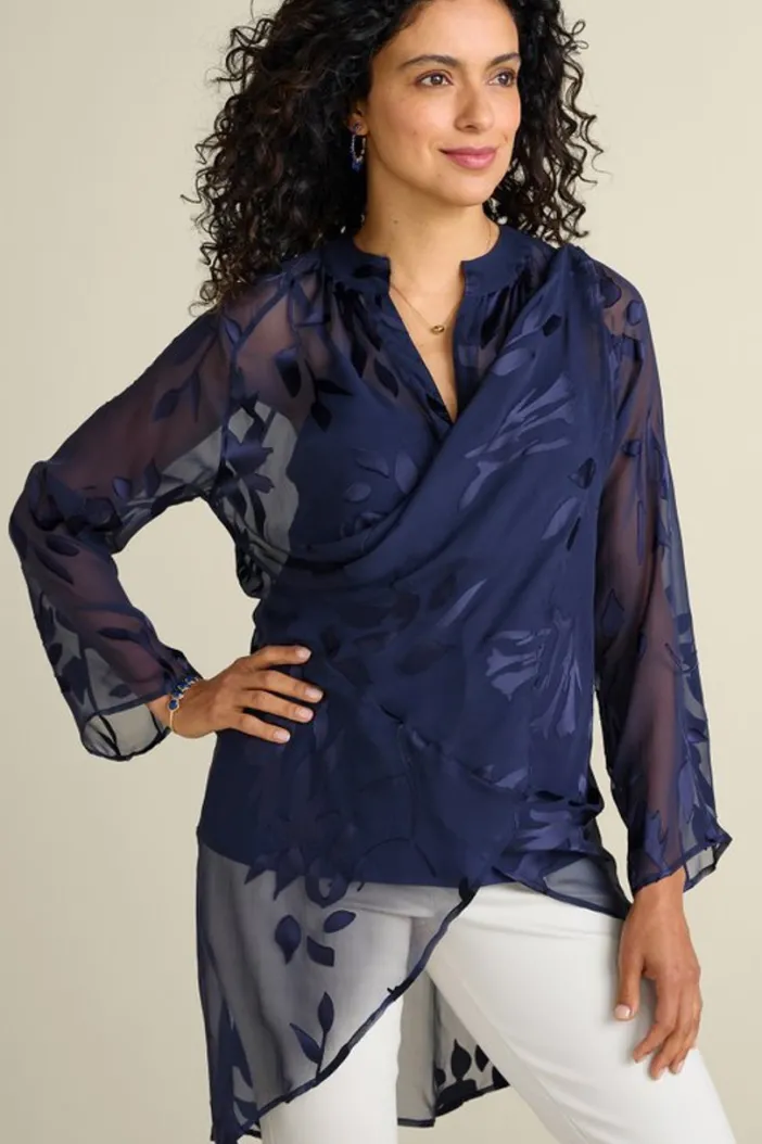 Soft Surroundings Tops|Silk Convertible Shirt & Cami Navy
