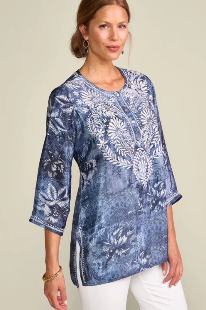 Soft Surroundings Tops|Tunics & Leggings|Silvia Embroidered Tunic BlueMulti