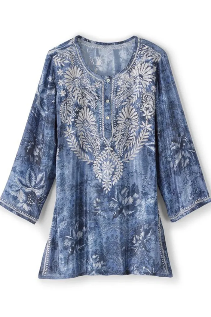 Soft Surroundings Tops|Tunics & Leggings|Silvia Embroidered Tunic BlueMulti