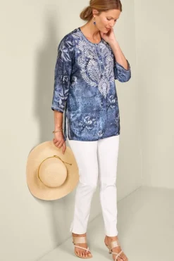 Soft Surroundings Tops|Tunics & Leggings|Silvia Embroidered Tunic BlueMulti