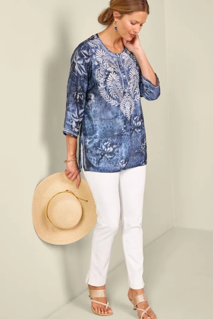 Soft Surroundings Tops|Tunics & Leggings|Silvia Embroidered Tunic BlueMulti