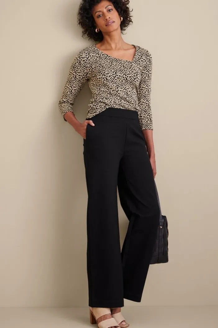 Soft Surroundings Pants|Soft Essential Ponte Wide Leg Pants Black