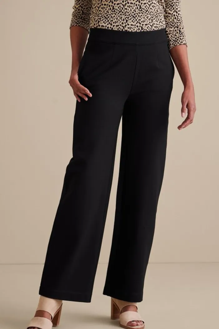 Soft Surroundings Pants|Soft Essential Ponte Wide Leg Pants Black