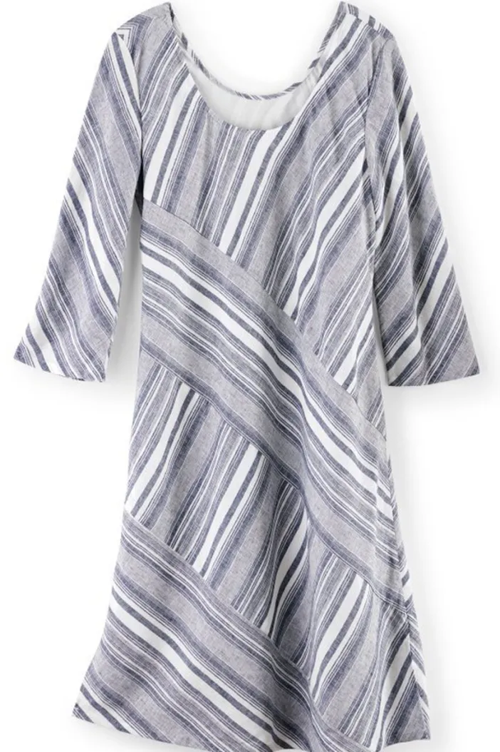 Soft Surroundings Dresses|Sonya Linen Dress White/Blue