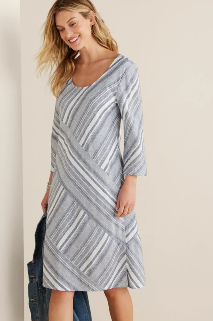 Soft Surroundings Dresses|Sonya Linen Dress White/Blue