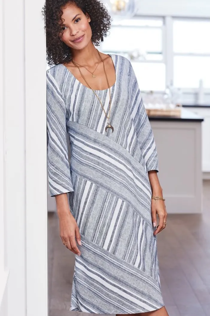 Soft Surroundings Dresses|Sonya Linen Dress White/Blue
