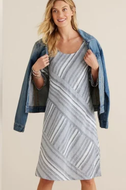 Soft Surroundings Dresses|Sonya Linen Dress White/Blue