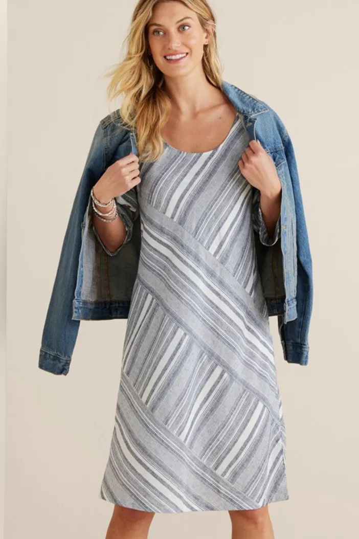 Soft Surroundings Dresses|Sonya Linen Dress White/Blue