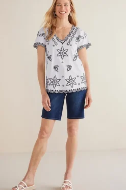 Soft Surroundings Tops|Teres Embroidered Tee IvoryPearl