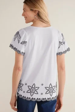 Soft Surroundings Tops|Teres Embroidered Tee IvoryPearl