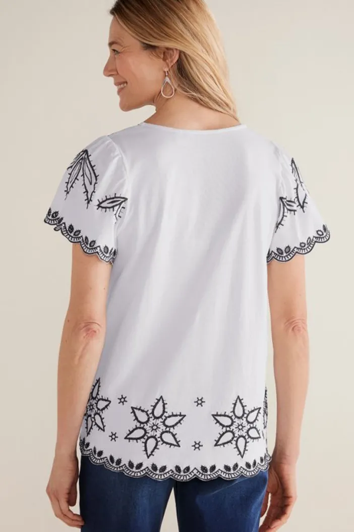 Soft Surroundings Tops|Teres Embroidered Tee IvoryPearl