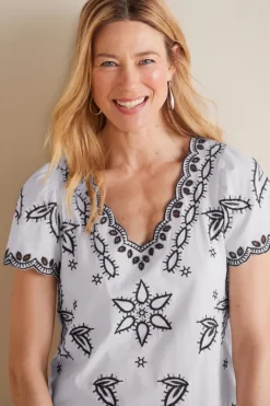 Soft Surroundings Tops|Teres Embroidered Tee IvoryPearl