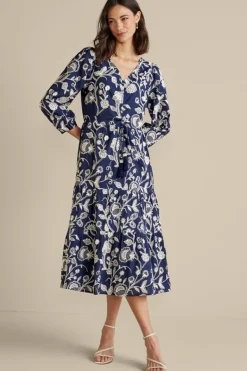Soft Surroundings Dresses|Tilda Embroidered Midi Dress Navy