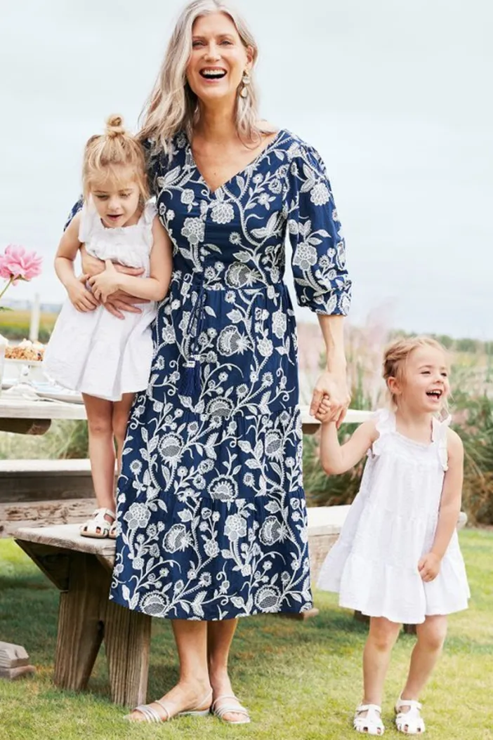 Soft Surroundings Dresses|Tilda Embroidered Midi Dress Navy