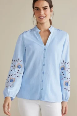Soft Surroundings Tops|Titania Embroidered Top ChambrayBlue