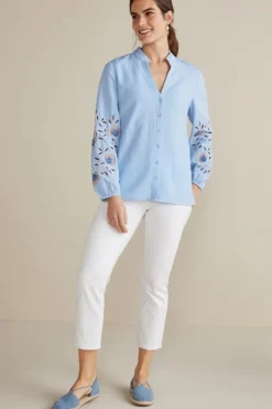 Soft Surroundings Tops|Titania Embroidered Top ChambrayBlue