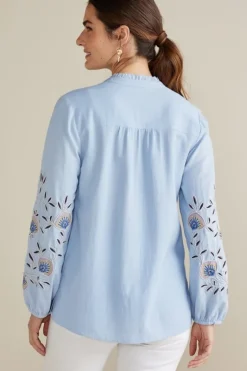 Soft Surroundings Tops|Titania Embroidered Top ChambrayBlue