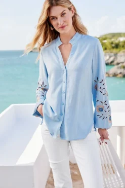 Soft Surroundings Tops|Titania Embroidered Top ChambrayBlue
