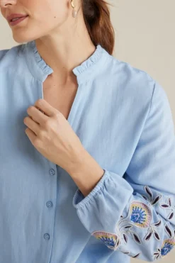Soft Surroundings Tops|Titania Embroidered Top ChambrayBlue