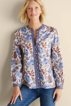 Soft Surroundings Tops|Tracy Top ChambrayCalico