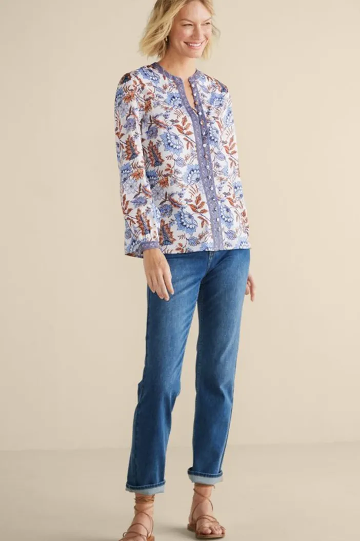 Soft Surroundings Tops|Tracy Top ChambrayCalico